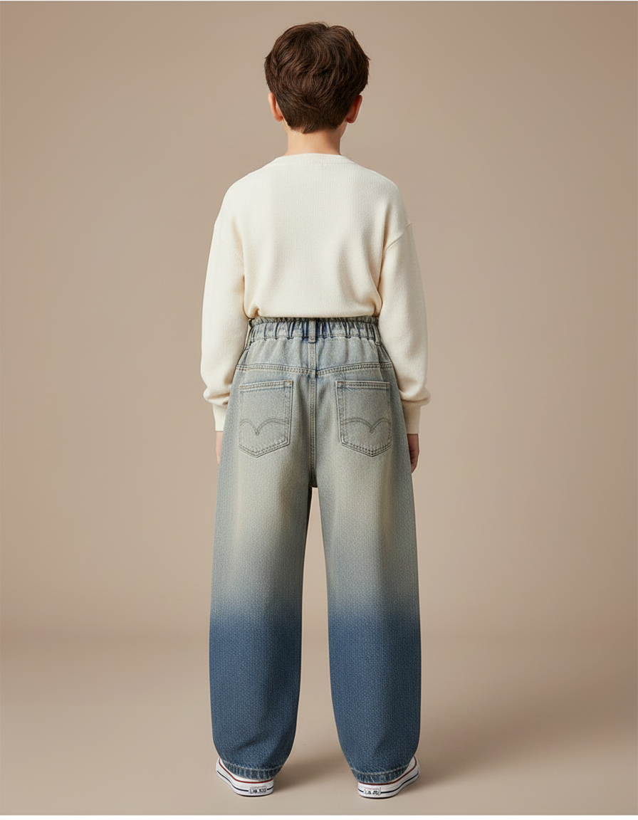 Pantalon Japonais Large Dégradé Denim Enfant Décontracté - Bleu Jean - vue 2