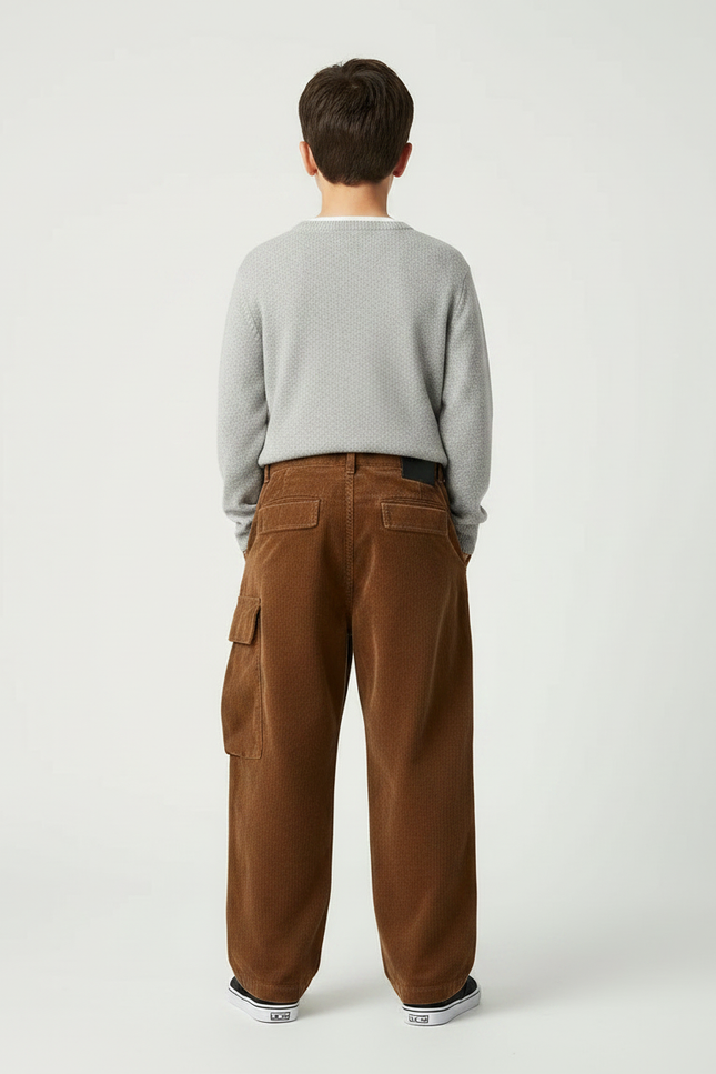 Pantalon Japonais Marron Ample Côtelé Cargo Garçon - Cordé - vue 2