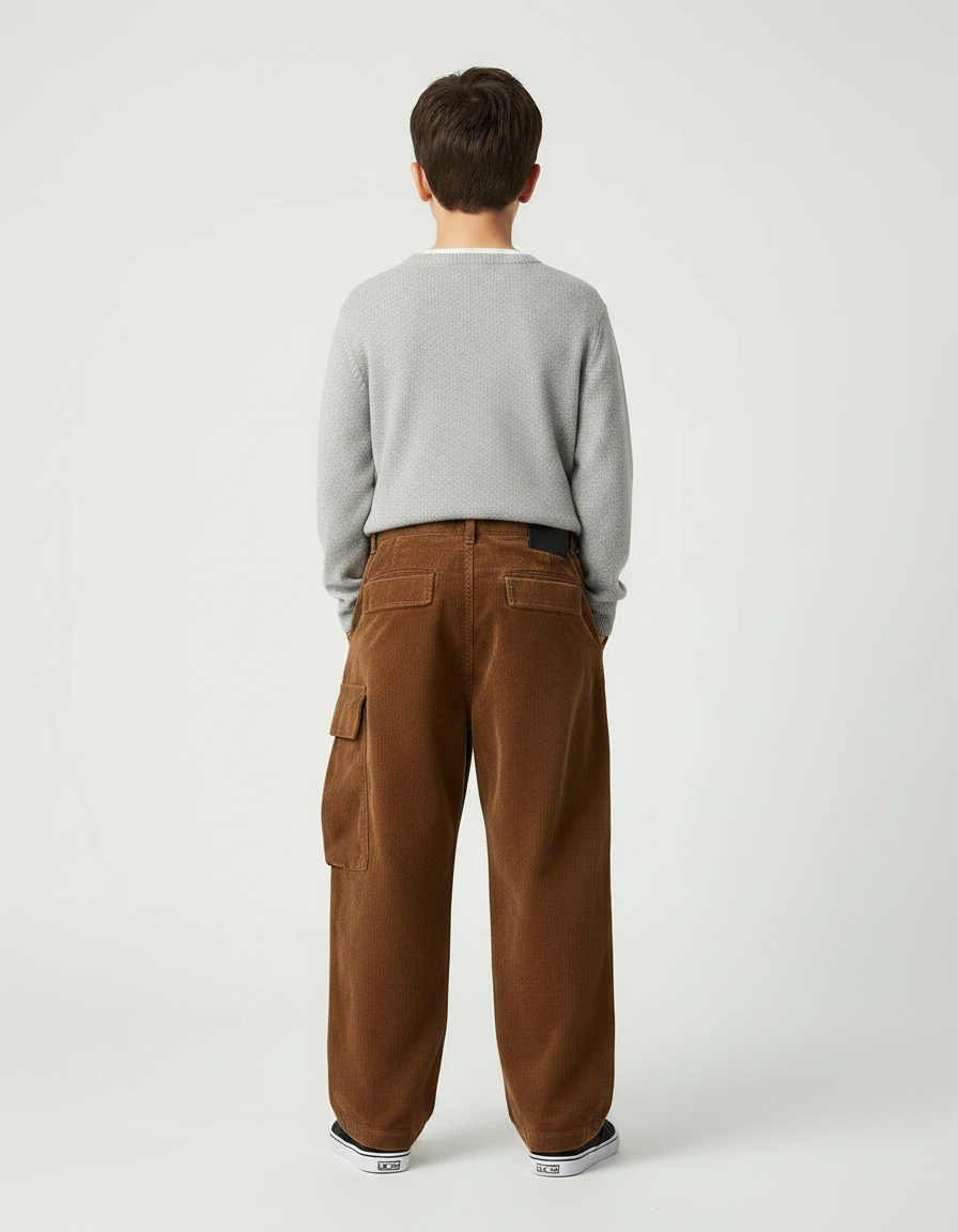 Pantalon Japonais Marron Ample Côtelé Cargo Garçon - Cordé - vue 2