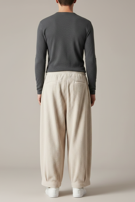 Pantalon Japonais Velours Côtelé - Beige Cordé - vue 2