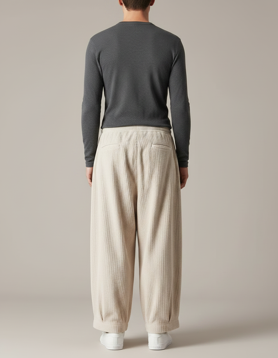 Pantalon Japonais Velours Côtelé - Beige Cordé - vue 2