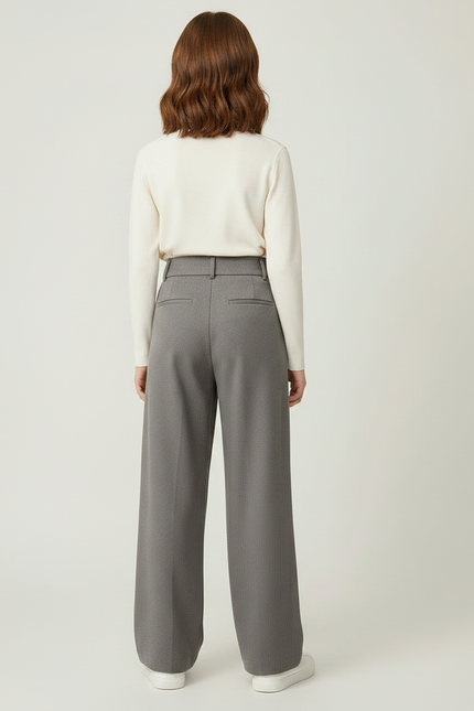 Pantalon Japonais Gris Ample Droit Taille Haute - Polyester - vue 2