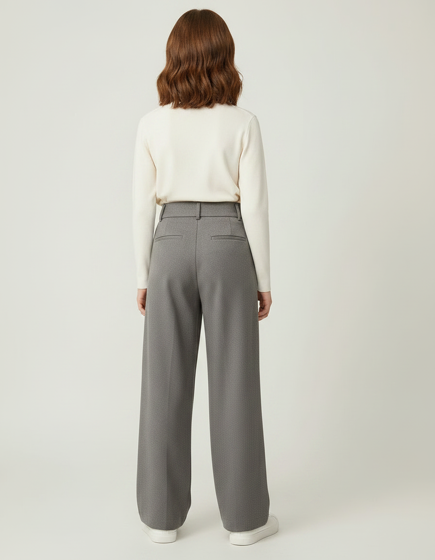 Pantalon Japonais Gris Ample Droit Taille Haute - Polyester - vue 2