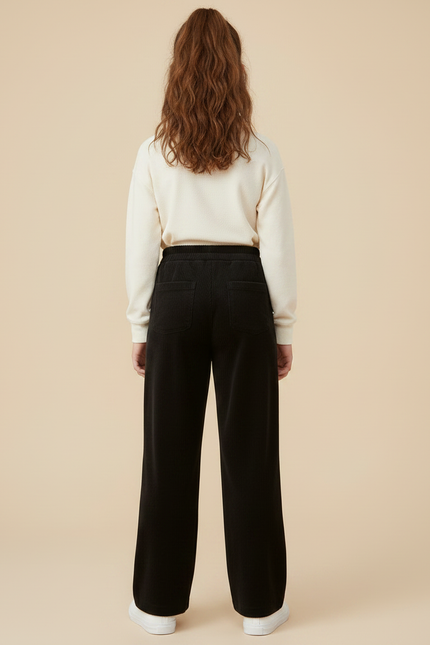 Pantalon Japonais Noir Côtelé Ample Fille Décontracté - Cordé - vue 2