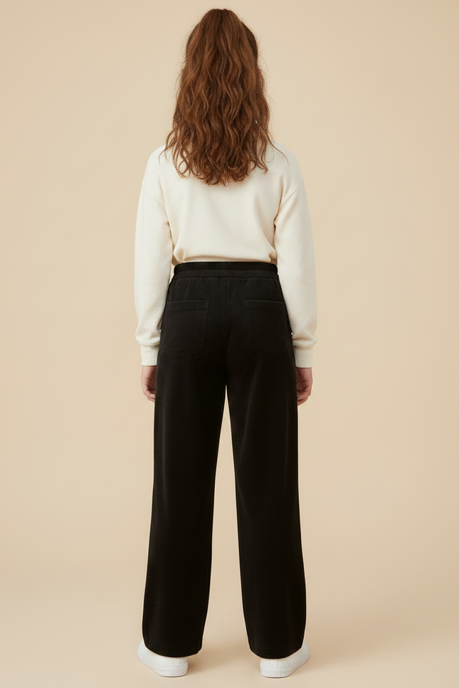 Pantalon Japonais Noir Côtelé Ample Fille Décontracté - Cordé - vue 2