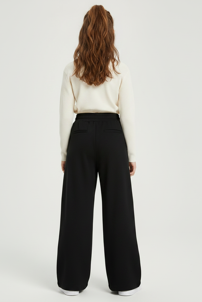 Pantalon Japonais Noir Ample Côtelé Décontracté - Molleton - vue 2