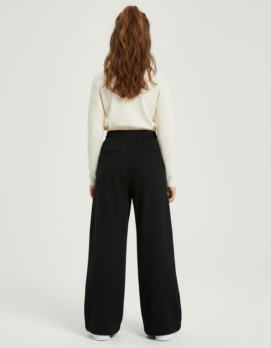 Pantalon Japonais Noir Ample Côtelé Décontracté - Molleton - vue 2