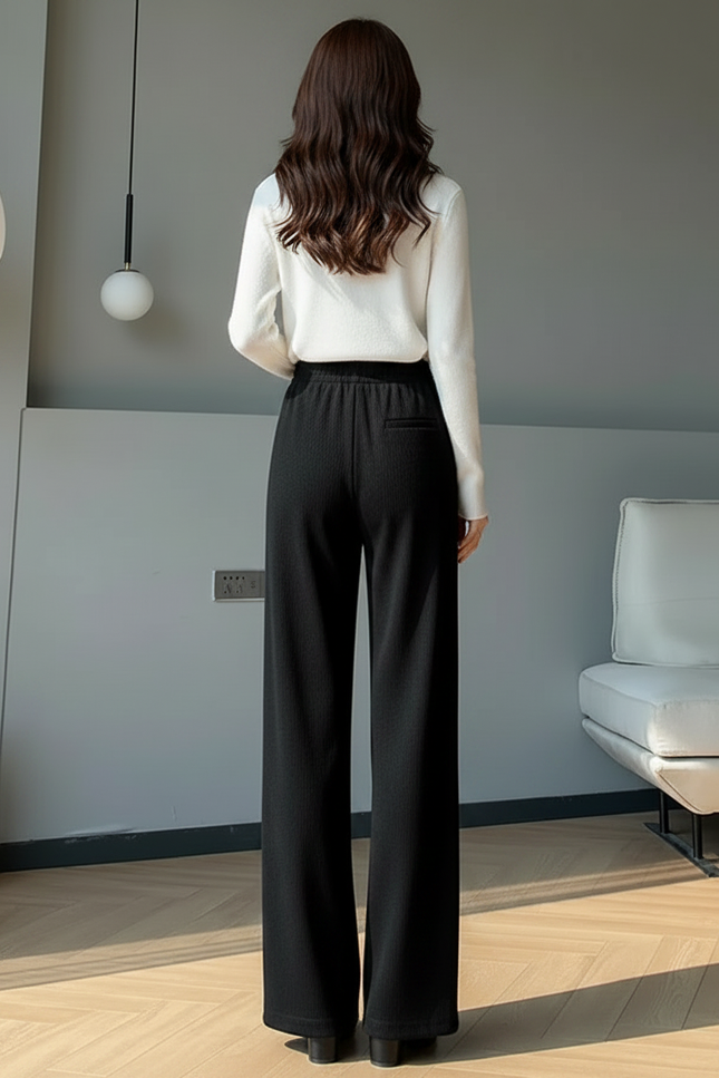 Pantalon Japonais Noir Large Doux Décontracté Femme - Maille - vue 2