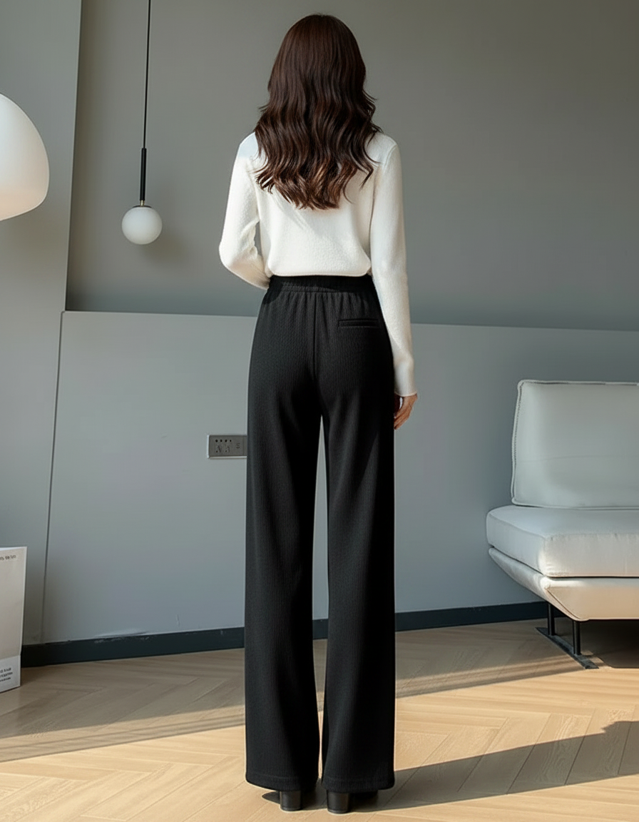 Pantalon Japonais Noir Large Doux Décontracté Femme - Maille - vue 2