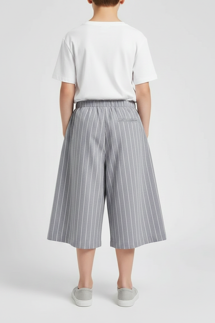 Pantalon Japonais Gris Rayé Fluide Ample Coton - vue 2