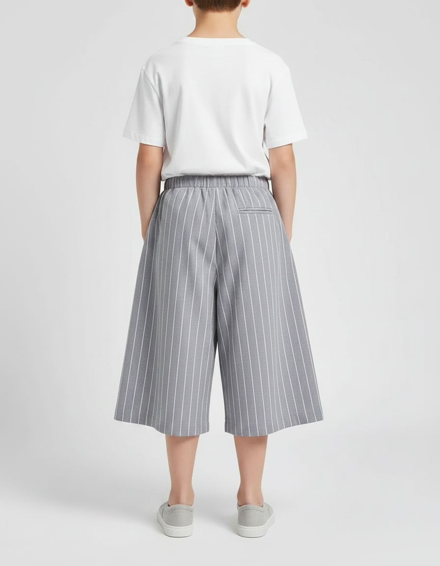Pantalon Japonais Gris Rayé Fluide Ample Coton - vue 2