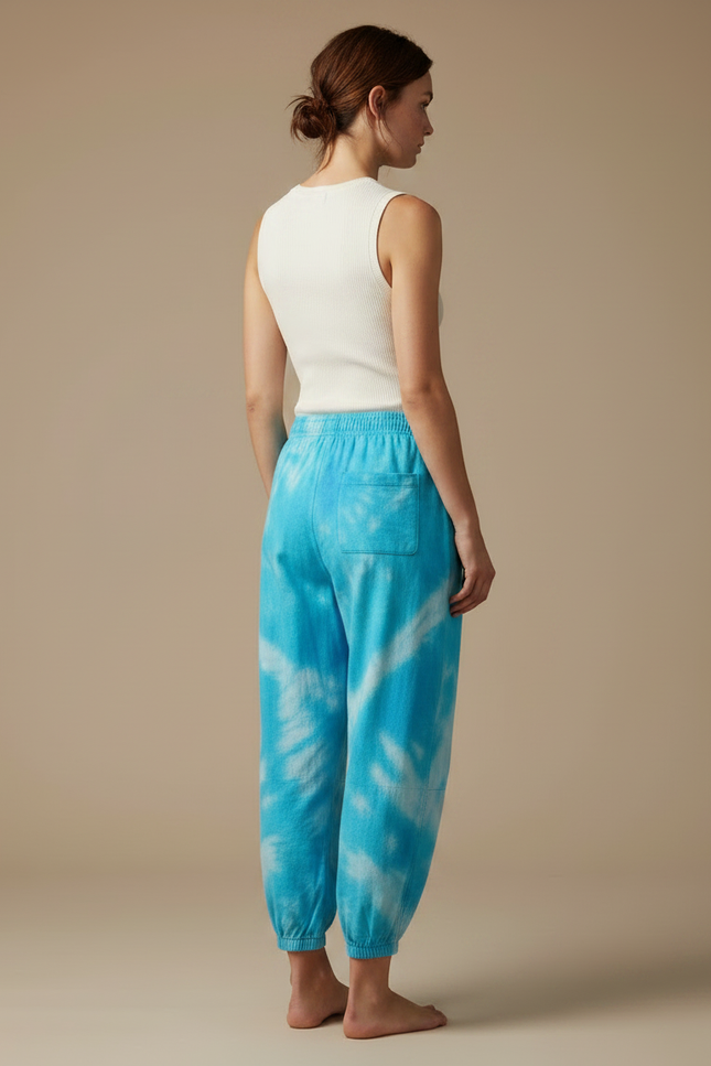 Pantalon Japonais Tie-Dye Bleu Ample Chevilles Resserrées - Molleton - vue 2