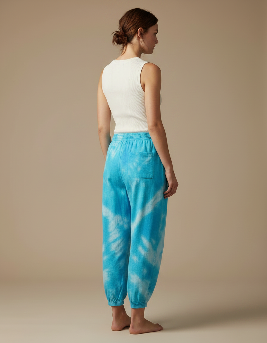 Pantalon Japonais Tie-Dye Bleu Ample Chevilles Resserrées - Molleton - vue 2