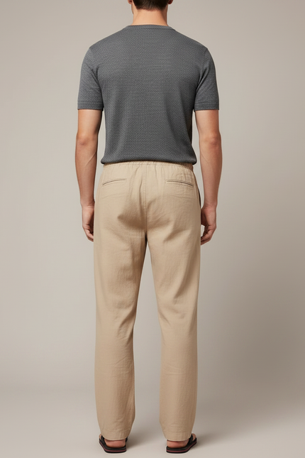 Pantalon Japonais Beige Lin Ample Décontracté Cordon - vue 2
