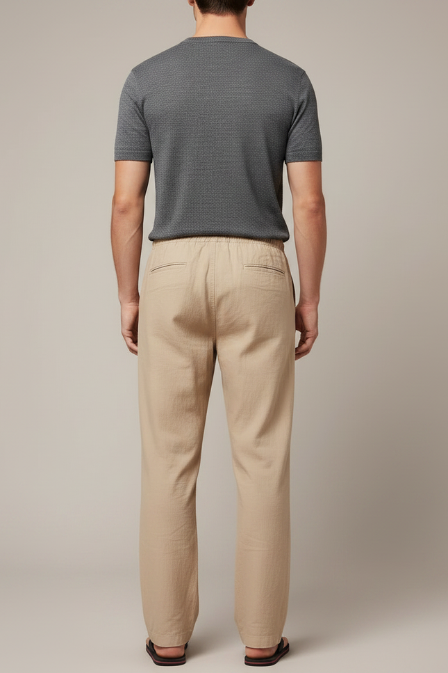 Pantalon Japonais Beige Lin Ample Décontracté Cordon - vue 2