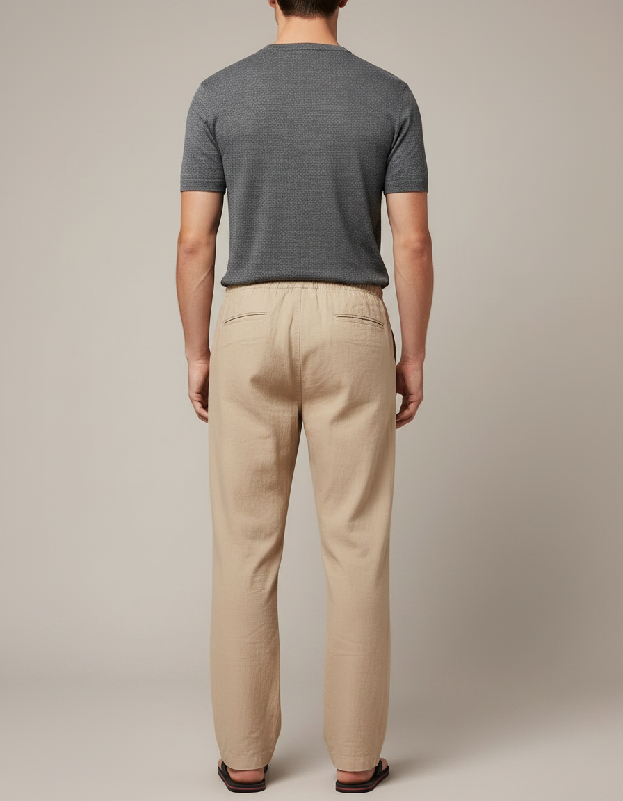 Pantalon Japonais Beige Lin Ample Décontracté Cordon - vue 2