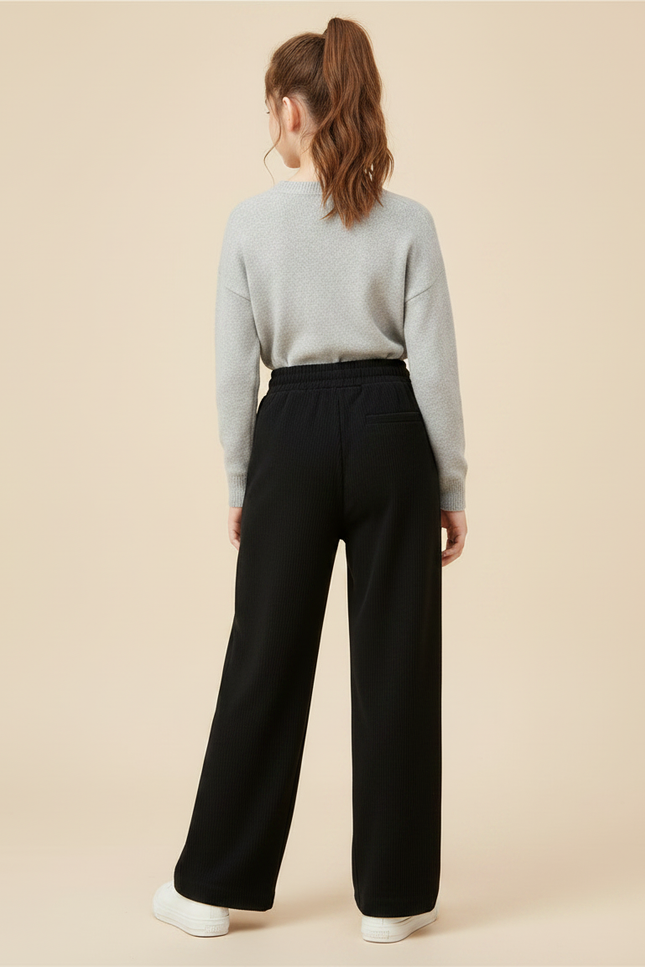 Pantalon Japonais Noir Côtelé Ample Décontracté Fille - Cordé - vue 2