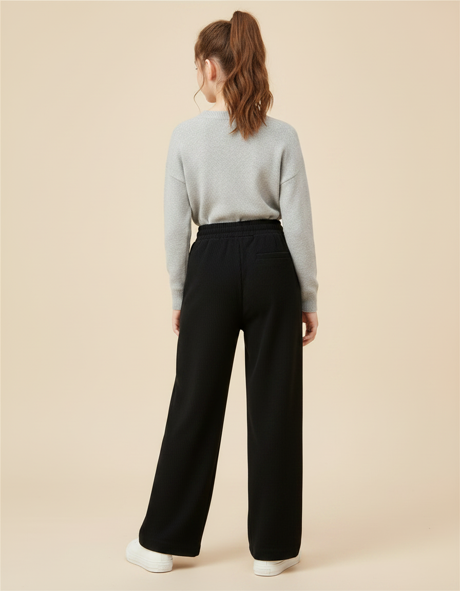 Pantalon Japonais Noir Côtelé Ample Décontracté Fille - Cordé - vue 2