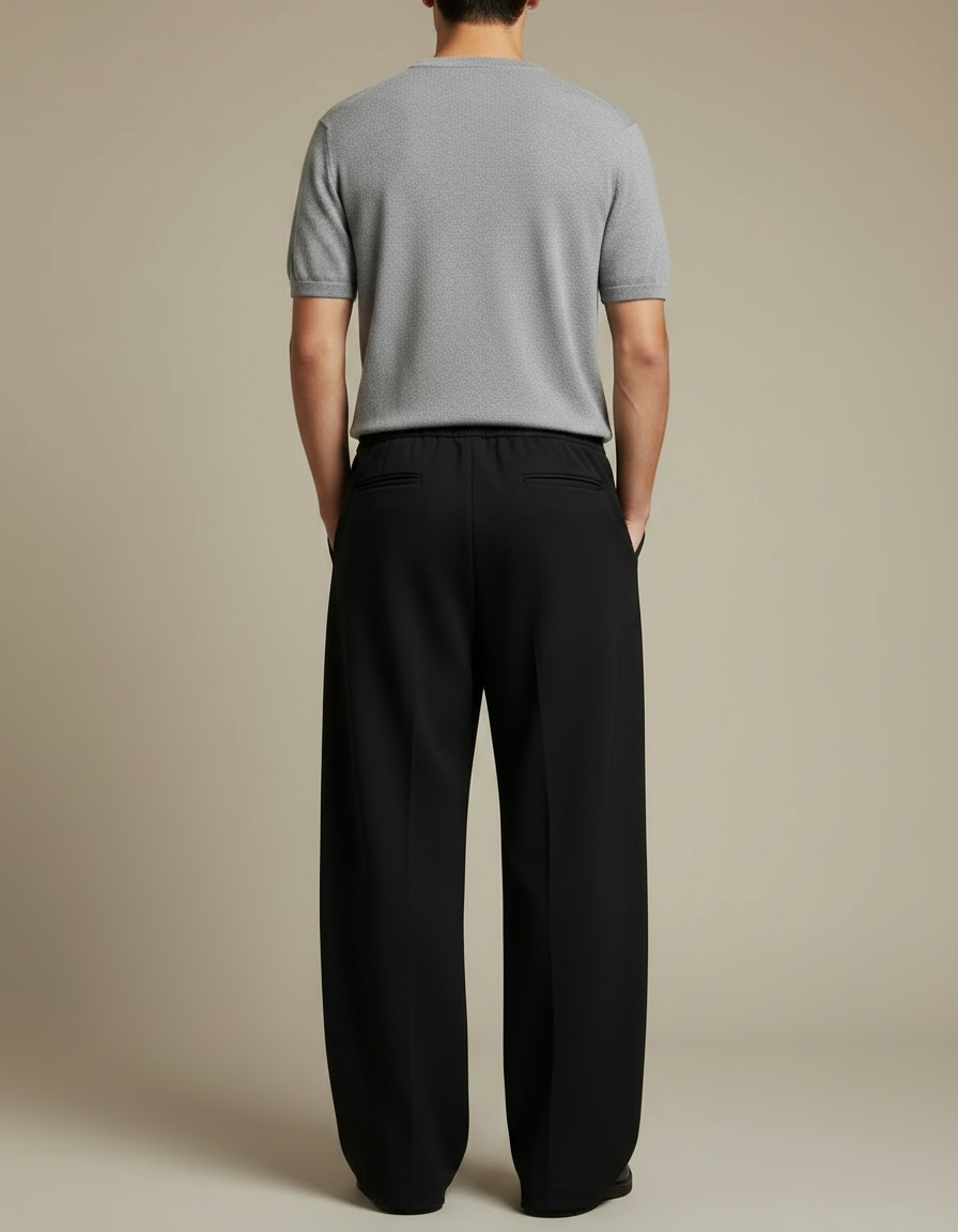 Pantalon Japonais Noir Ample Fluide Cordon Homme - Polyester - vue 2