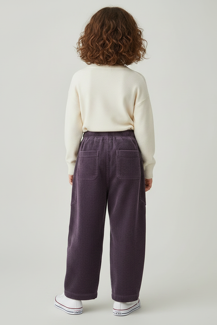 Pantalon Japonais Violet Côtelé Ample Décontracté Enfant - Cordé - vue 2