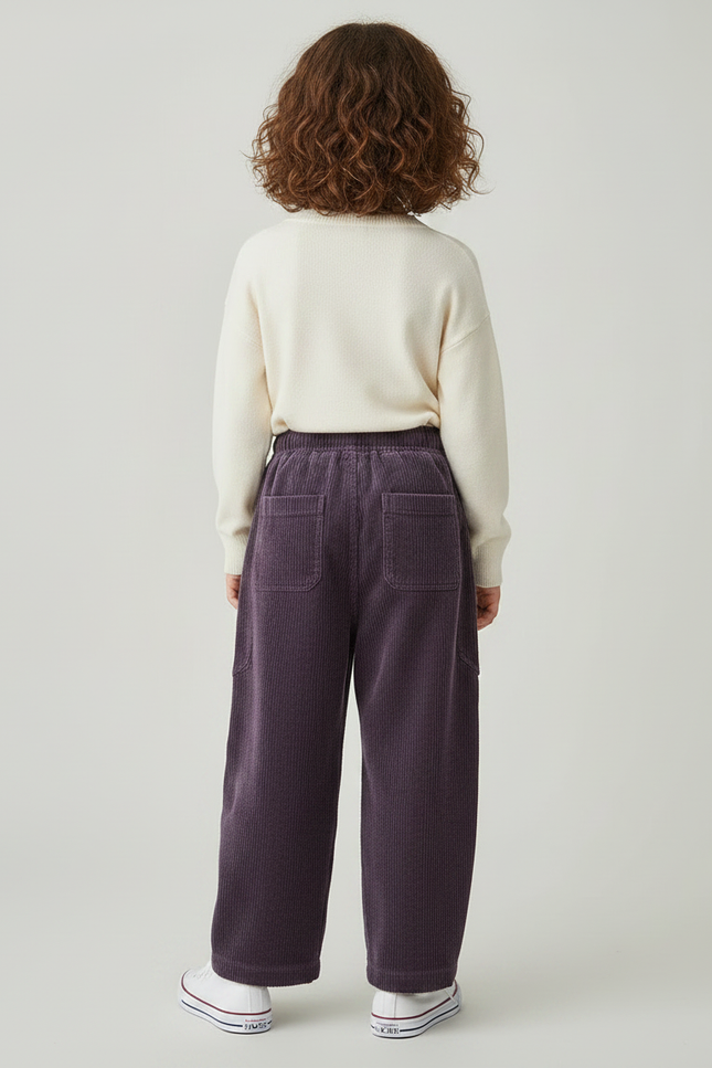 Pantalon Japonais Violet Côtelé Ample Décontracté Enfant - Cordé - vue 2