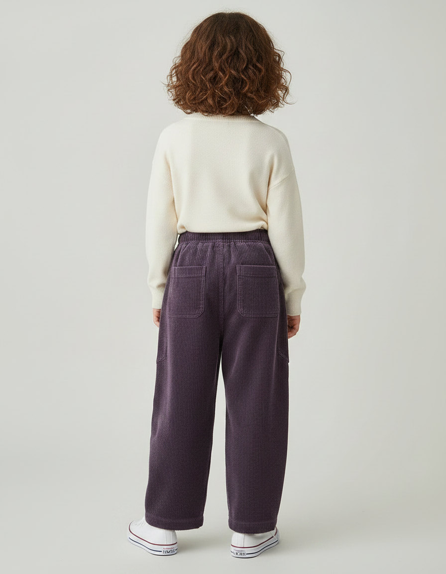 Pantalon Japonais Violet Côtelé Ample Décontracté Enfant - Cordé - vue 2