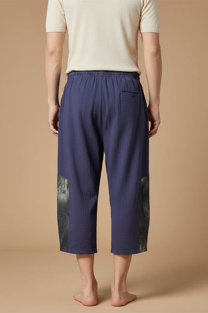 Pantalon Japonais Bleu Lin Ample Cropped Homme - Marine - vue 2