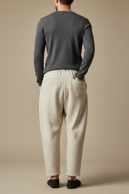 Pantalon Japonais Beige Ample Lin Décontracté Homme Confortable - vue 2
