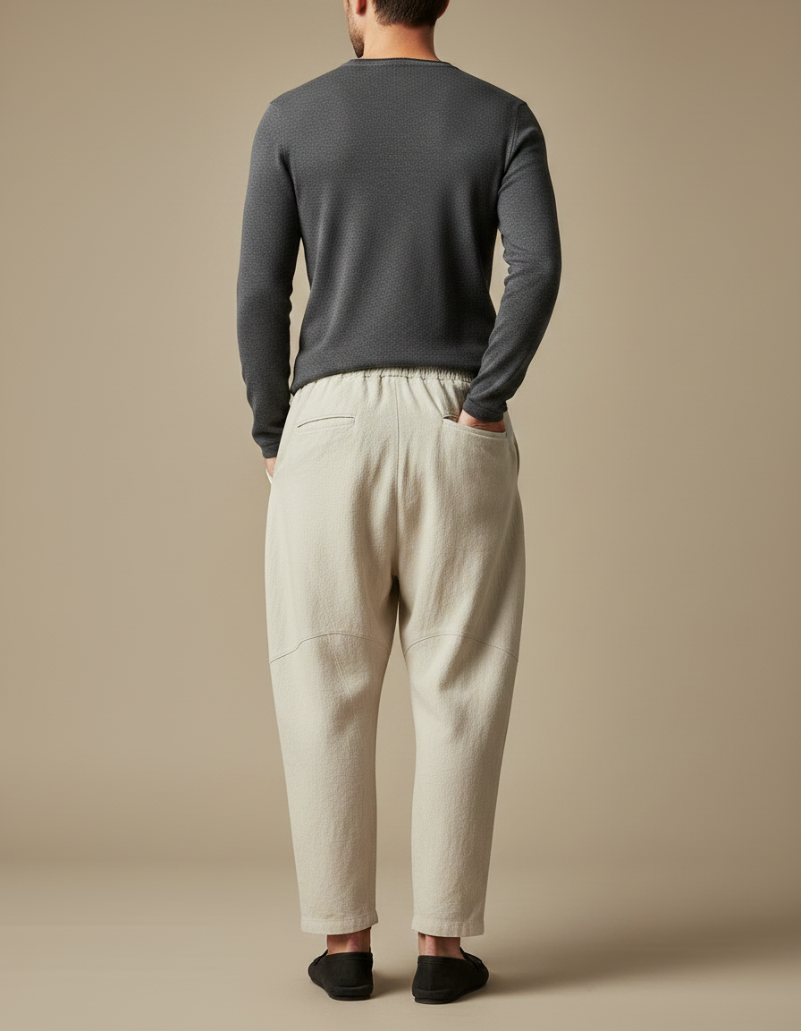 Pantalon Japonais Beige Ample Lin Décontracté Homme Confortable - vue 2