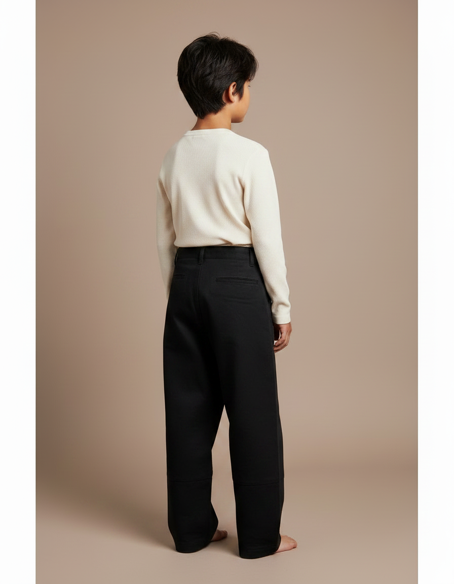 Pantalon Japonais Noir Ample Croisé Décontracté Garçon - Toile - vue 2