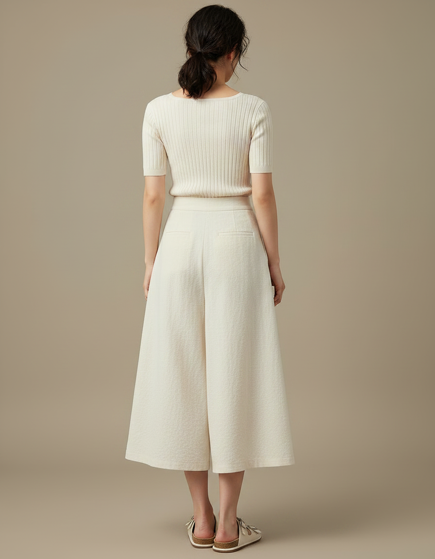 Pantalon Japonais Crème Ample Lin Plissé Femme - Beige - vue 2