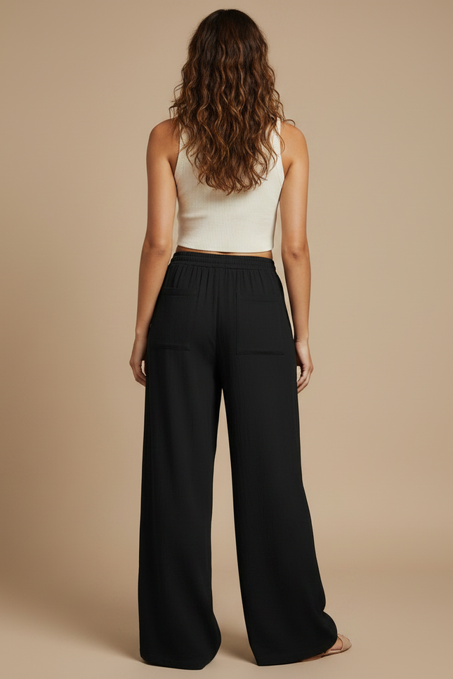 Pantalon Japonais Noir Fluide Ample Confortable - Viscose - vue 2