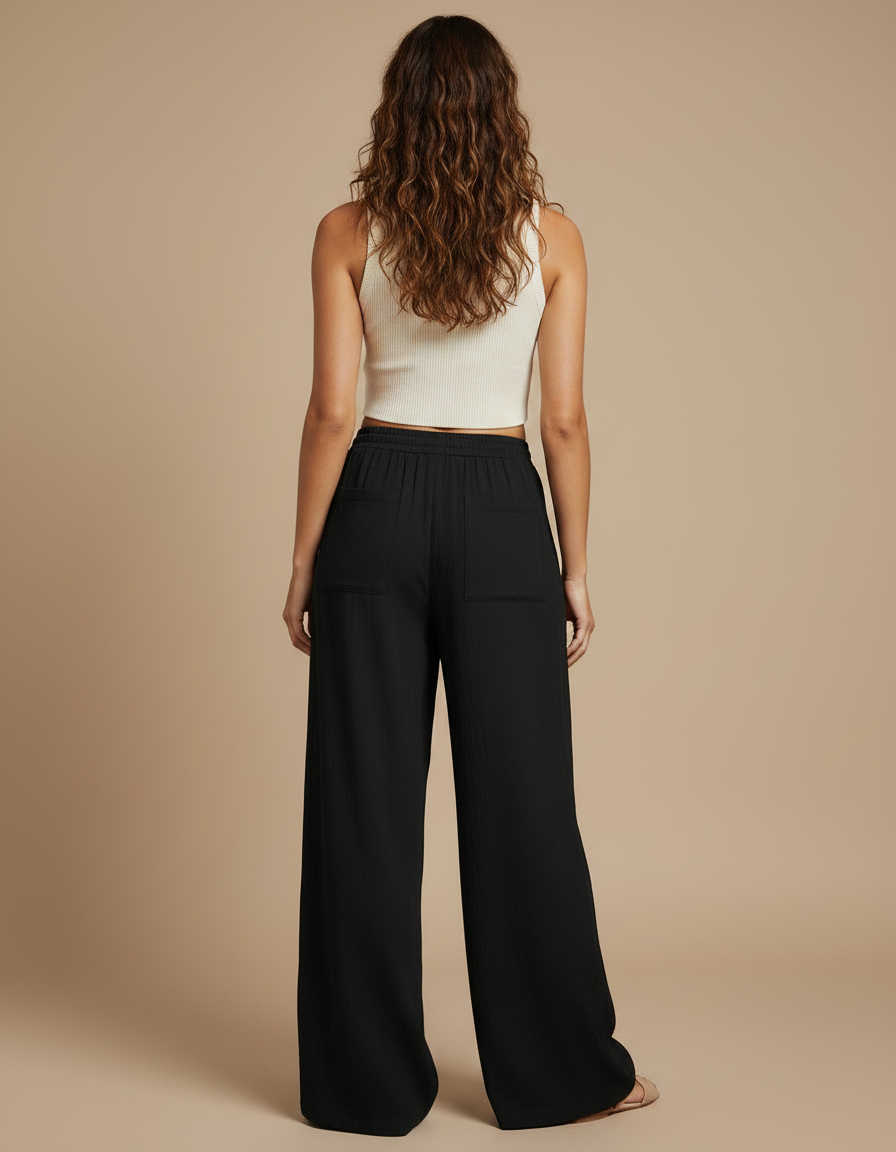 Pantalon Japonais Noir Fluide Ample Confortable - Viscose - vue 2