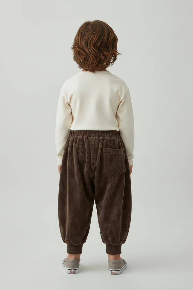 Pantalon Japonais Marron Côtelé Bouffant Confortable Enfant - Cordé - vue 2
