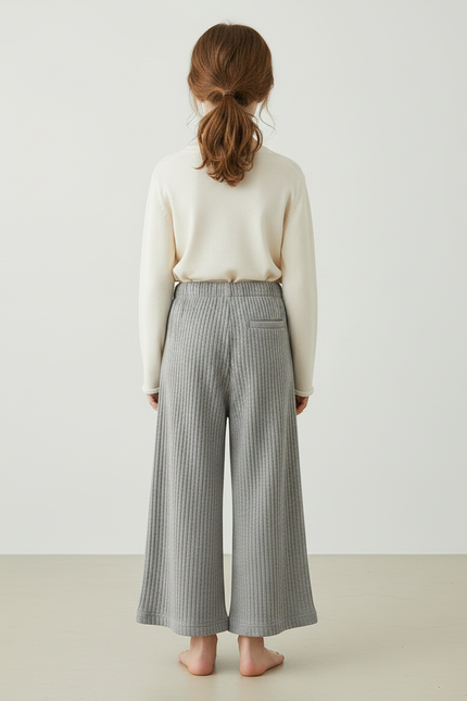 Pantalon Japonais Gris Côtelé Ample Fille Confortable - Cordé - vue 2