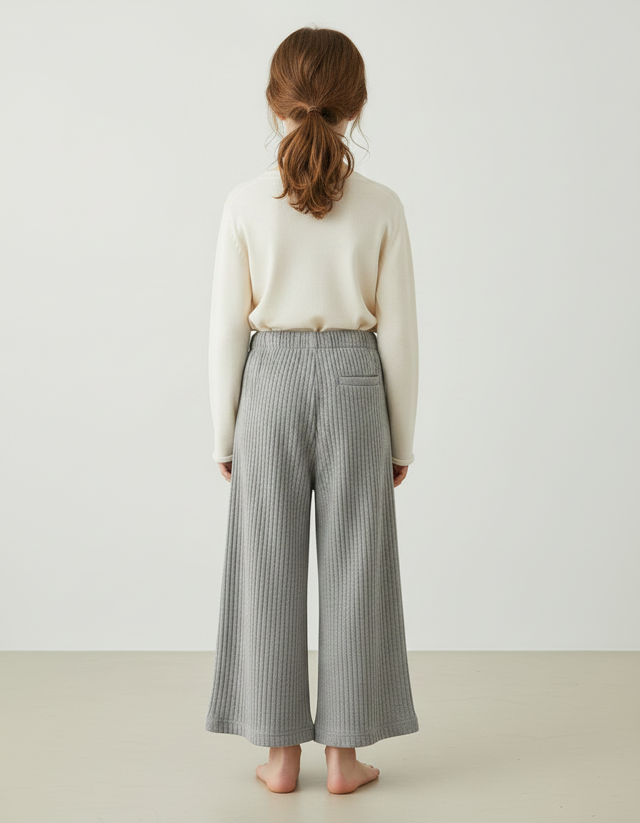 Pantalon Japonais Gris Côtelé Ample Fille Confortable - Cordé - vue 2