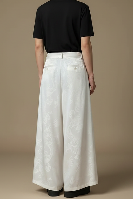 Pantalon Japonais Blanc Ample Dragon Kimono Homme - Satin - vue 2