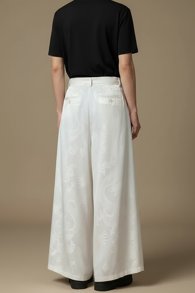 Pantalon Japonais Blanc Ample Dragon Kimono Homme - Satin - vue 2