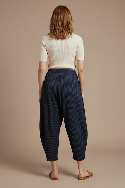 Pantalon Japonais Plissé Bleu Marine Ample Décontracté - Polyester - vue 2