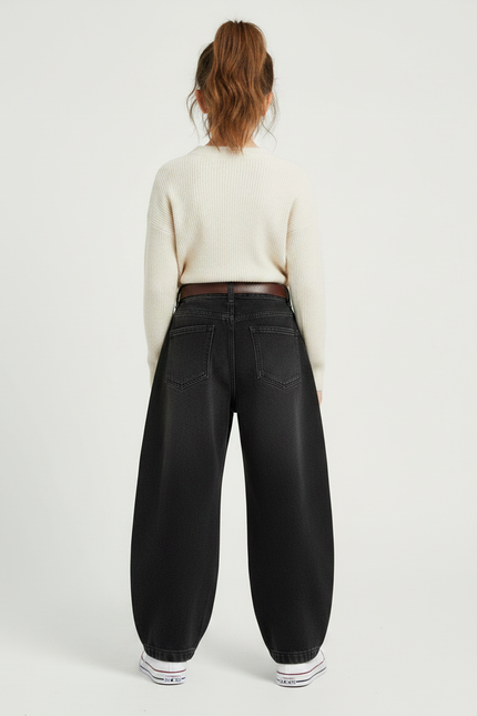 Pantalon Japonais Noir Ample Décontracté Enfant Denim - Jean - vue 2
