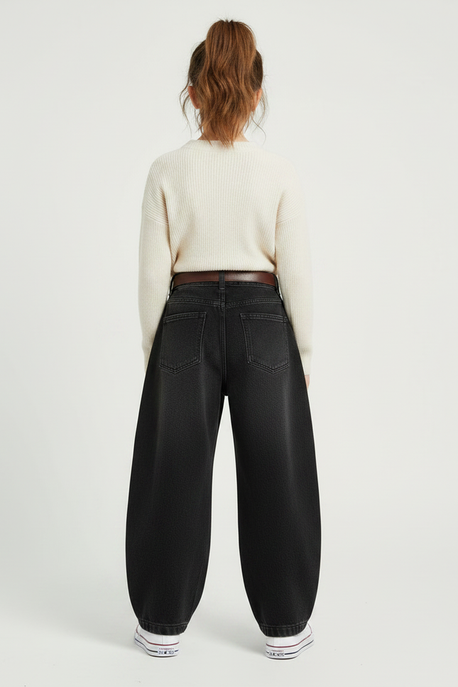 Pantalon Japonais Noir Ample Décontracté Enfant Denim - Jean - vue 2