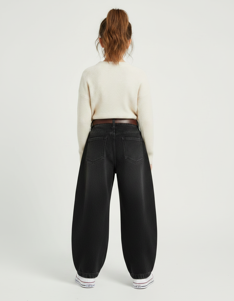 Pantalon Japonais Noir Ample Décontracté Enfant Denim - Jean - vue 2