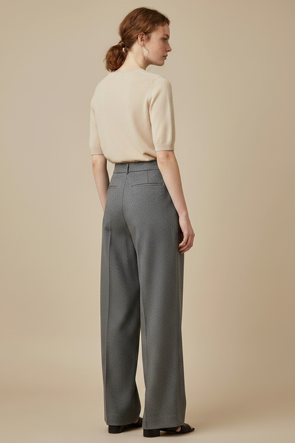Pantalon Japonais Gris Ample Motif Géométrique Élégant - Laine - vue 2