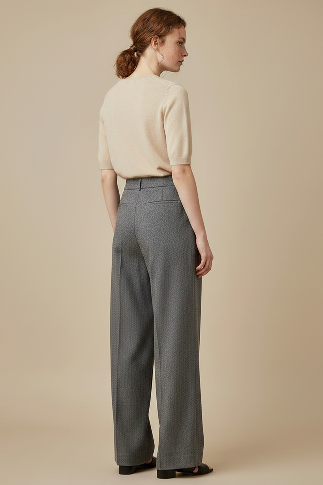 Pantalon Japonais Gris Ample Motif Géométrique Élégant - Laine - vue 2