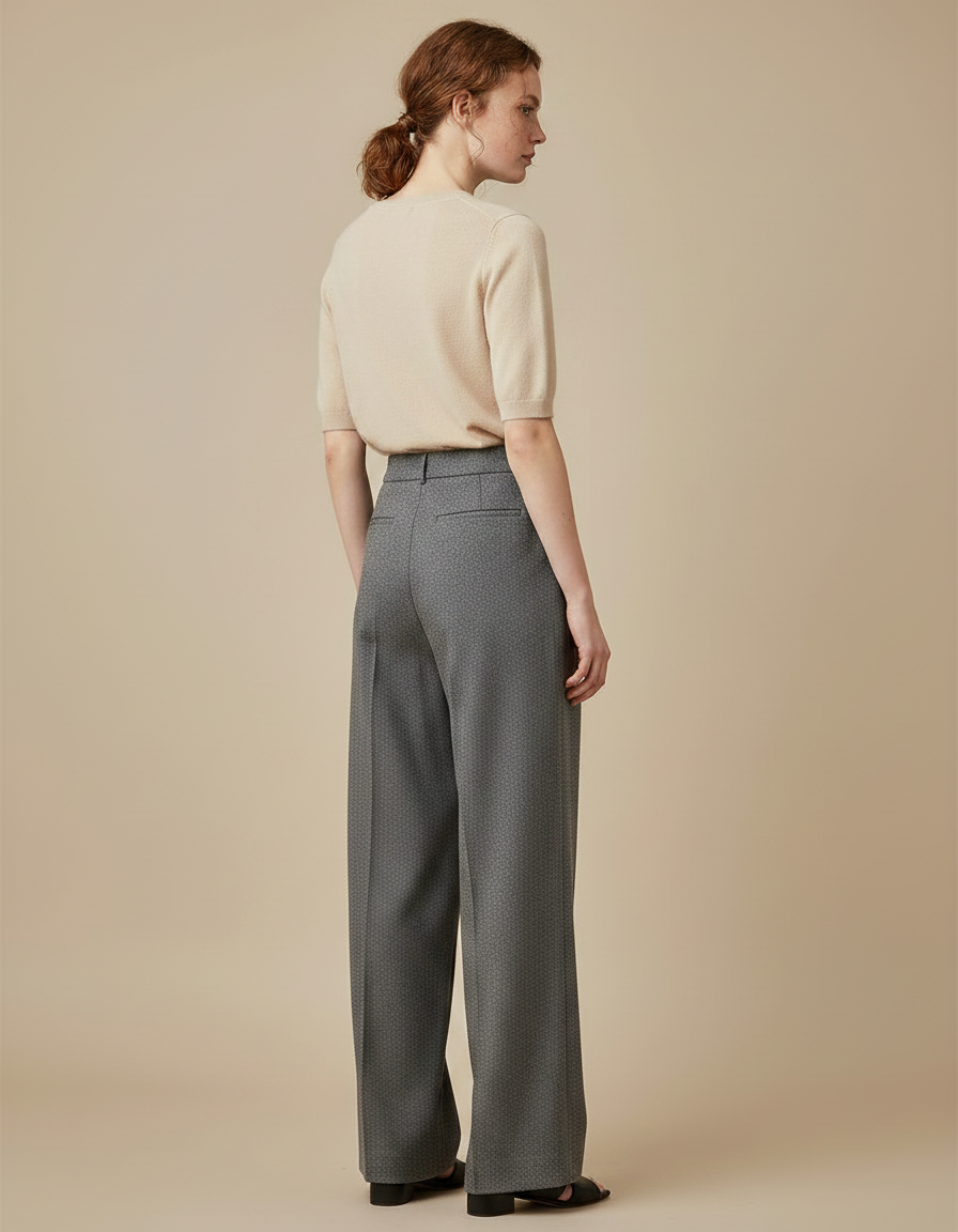 Pantalon Japonais Gris Ample Motif Géométrique Élégant - Laine - vue 2