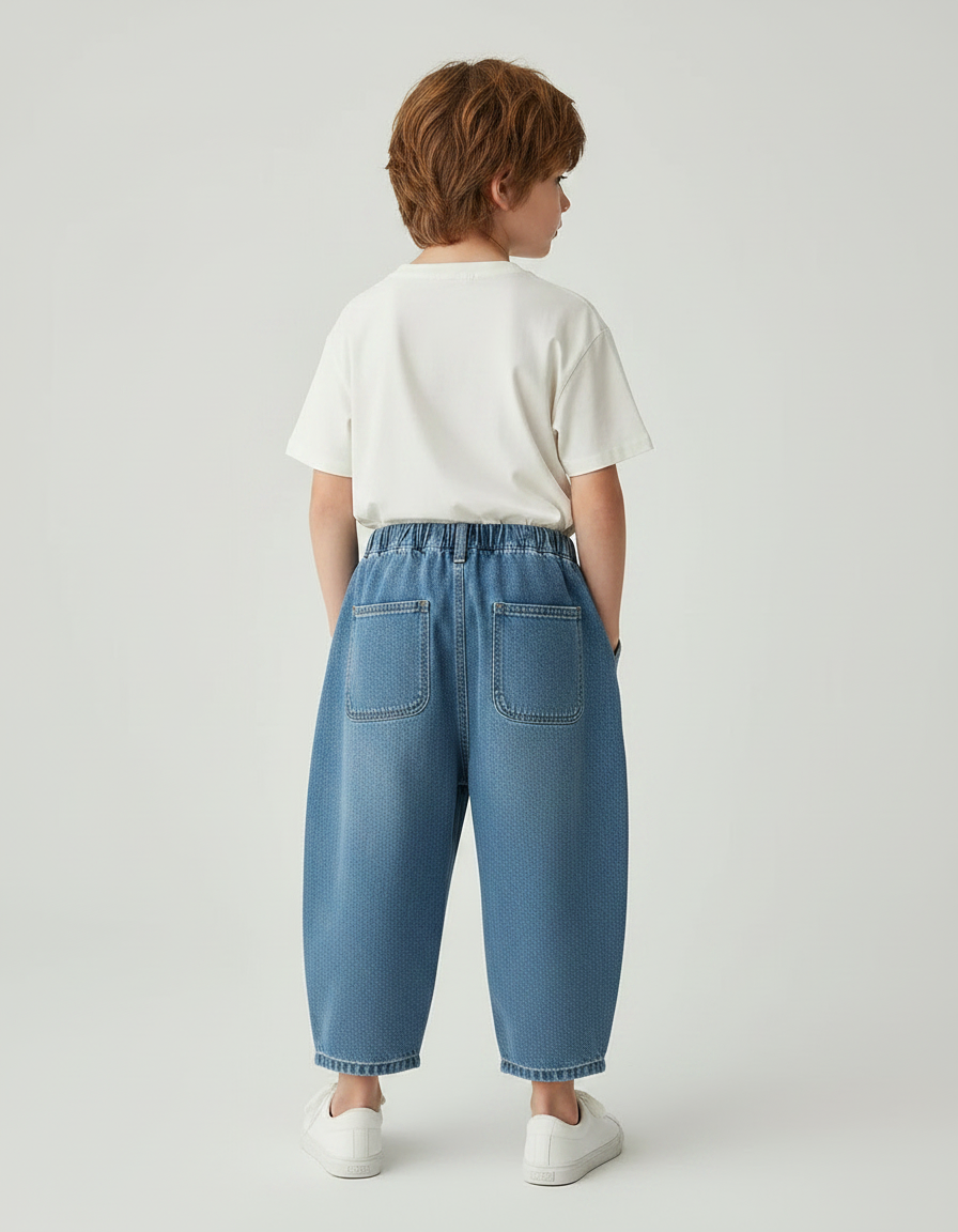 Pantalon Japonais Denim Ample Enfant Coton Décontracté - Bleu Jean - vue 2