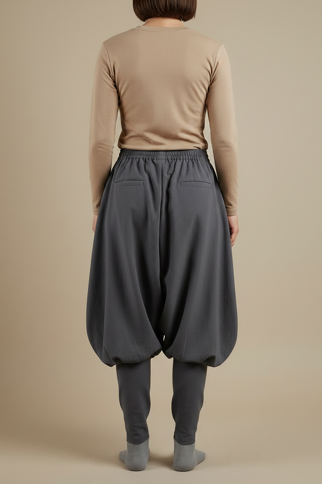 Pantalon Japonais Gris Ample Coton Bouffant Confortable - Molleton - vue 2