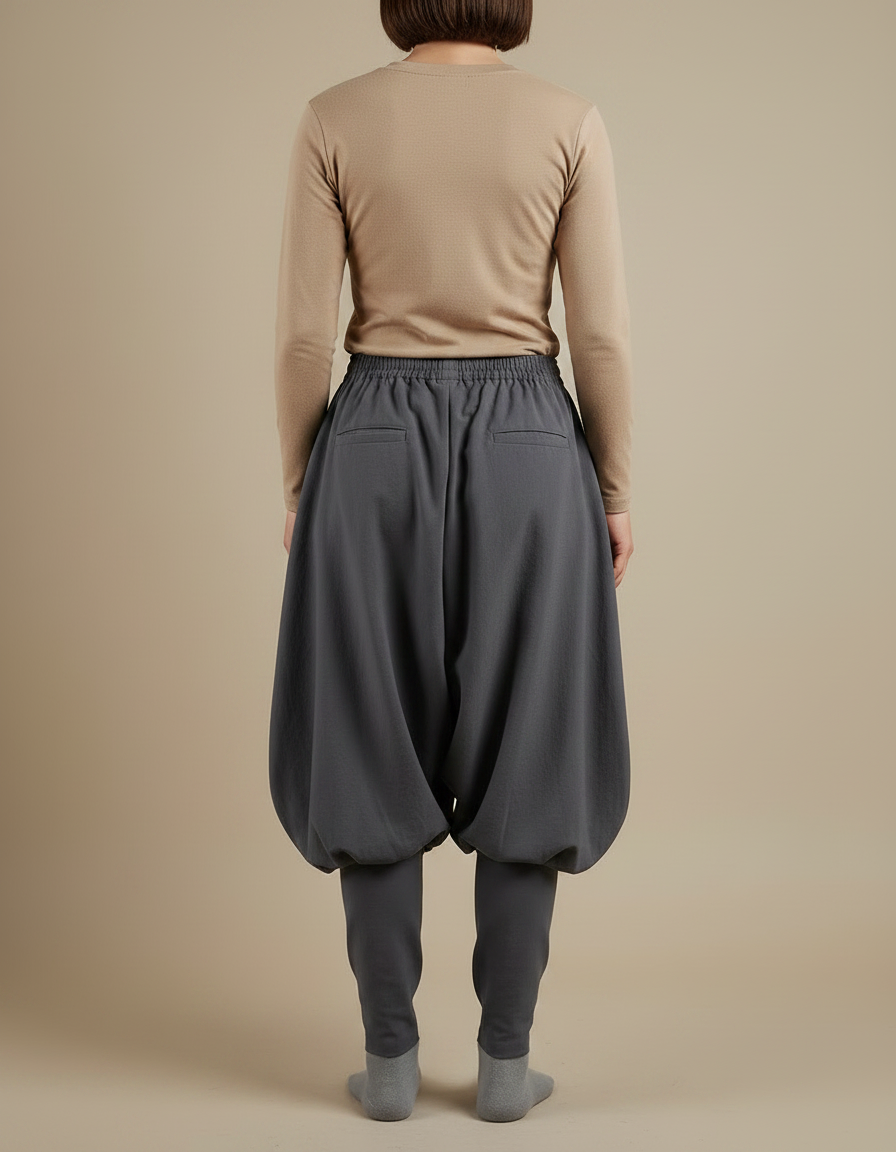 Pantalon Japonais Gris Ample Coton Bouffant Confortable - Molleton - vue 2