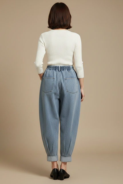 Pantalon Japonais Bleu Denim Ample Taille Haute - Jean - vue 2