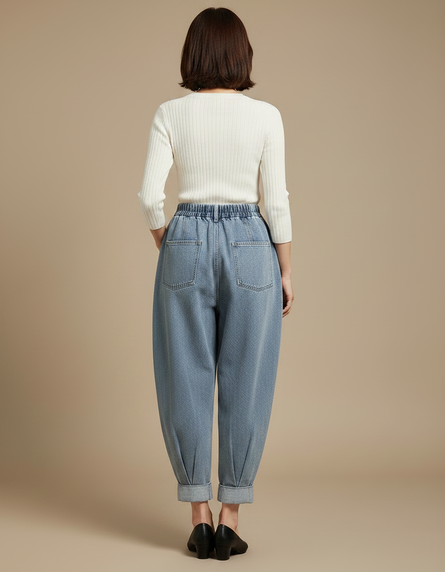 Pantalon Japonais Bleu Denim Ample Taille Haute - Jean - vue 2